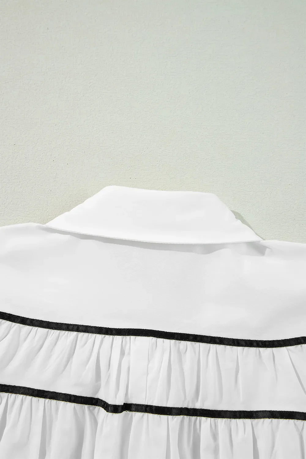 White Ribbon Bowtie Collared Blouse with Flounce Sleeves - Image 8