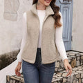 Women's Plush Stand-Up Collar Zip Vest – Sleeveless with Pockets