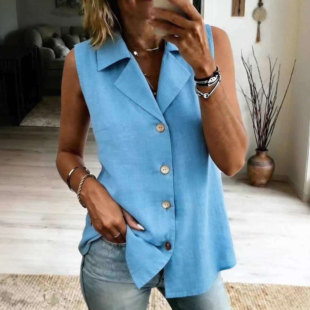 Women's Button-Front Sleeveless Collared Vest Top - Image 5