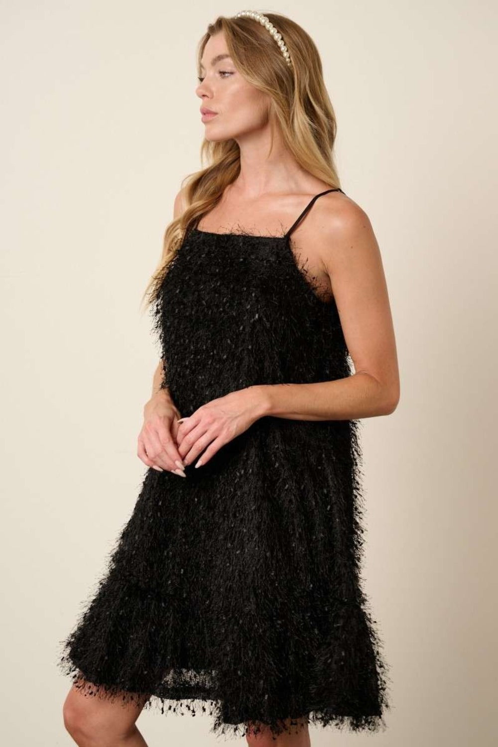 Black Feather Ruffle Hem Cami Mini Dress for Party