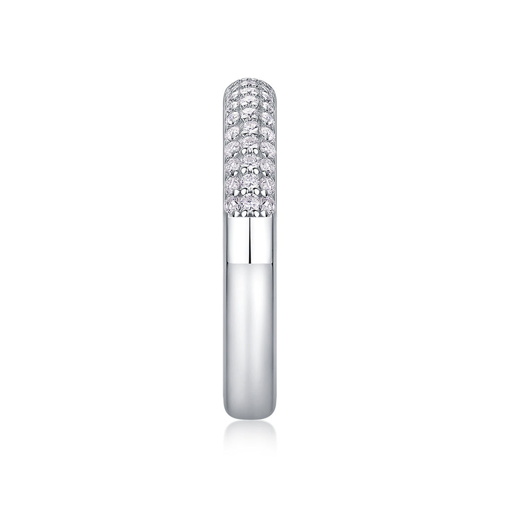 S925 Silver 3.3g Platinum Plated Moissanite Ring, 4.0mm 63pcs D VVS1 Micro Pave Band, GRA Certified US 5-9
