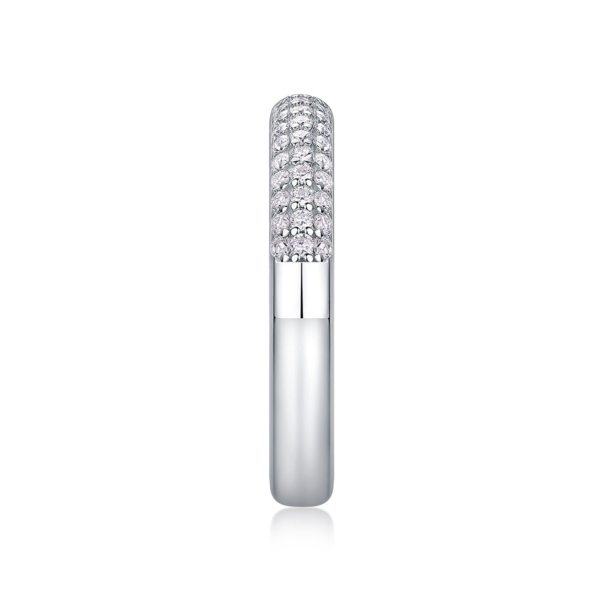 S925 Silver 3.3g Platinum Plated Moissanite Ring, 4.0mm 63pcs D VVS1 Micro Pave Band, GRA Certified US 5-9