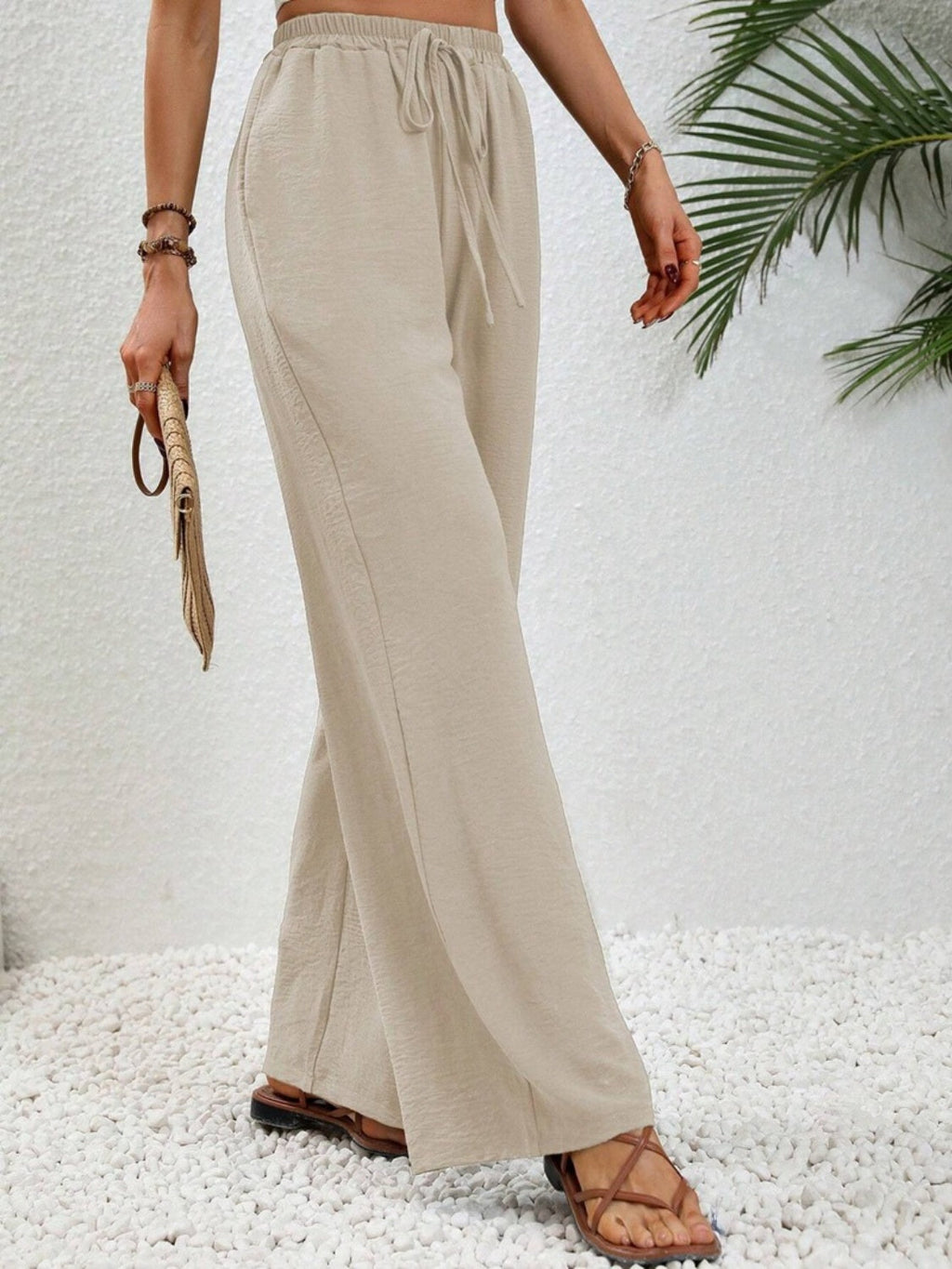 Women Wide Leg Drawstring Pants Lightweight Comfortable Trousers - Image 8