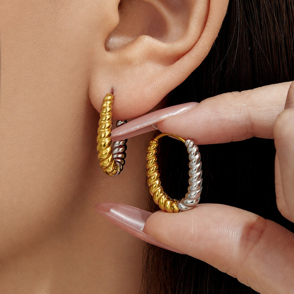 Two Tone Twisted Hoop Earrings Gold Plated Titanium Steel Fashion Women Ear Jewelry For Daily Dating Banquet Party Occasions