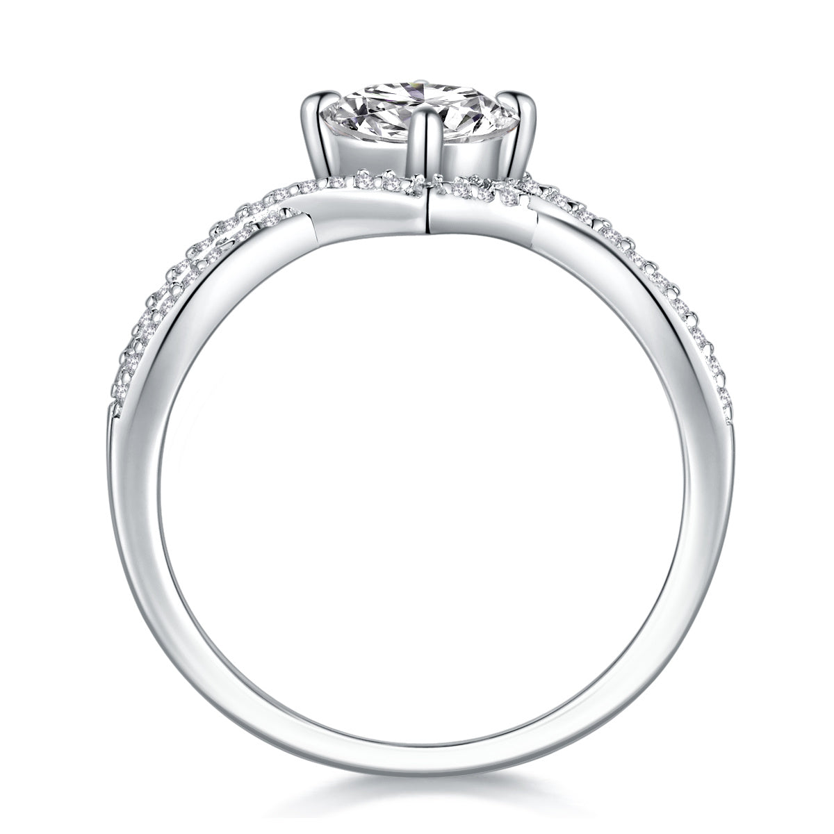 S925 Silver 3.3g Platinum Plated Moissanite Ring, 1ct 6.5mm D VVS1 Criss Cross Band, GRA Certified US 5-9