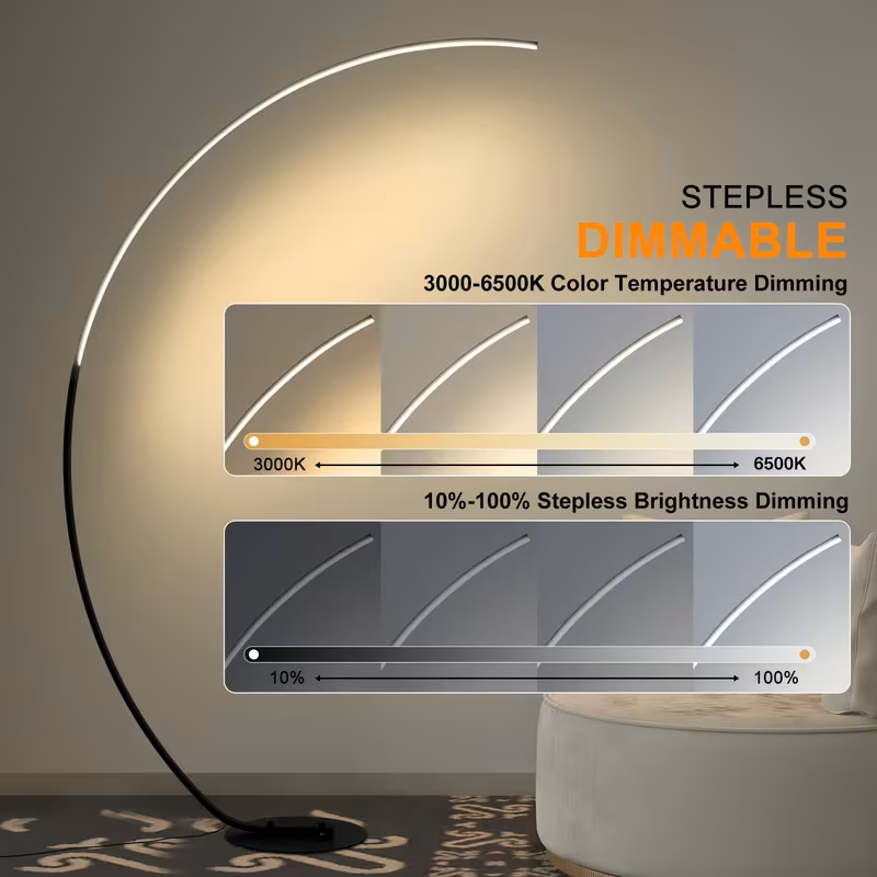 65-Inch Modern Dimmable Arched LED Floor Lamp with Remote