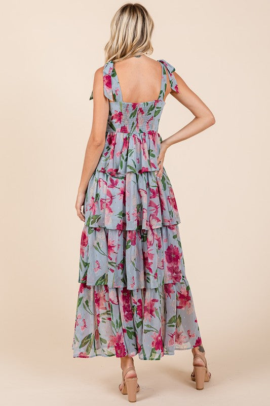 Layered Floral Sweetheart Neck Maxi Dress for Women