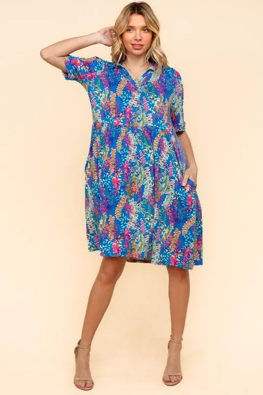 Johnny Collar Babydoll Dress with Pockets