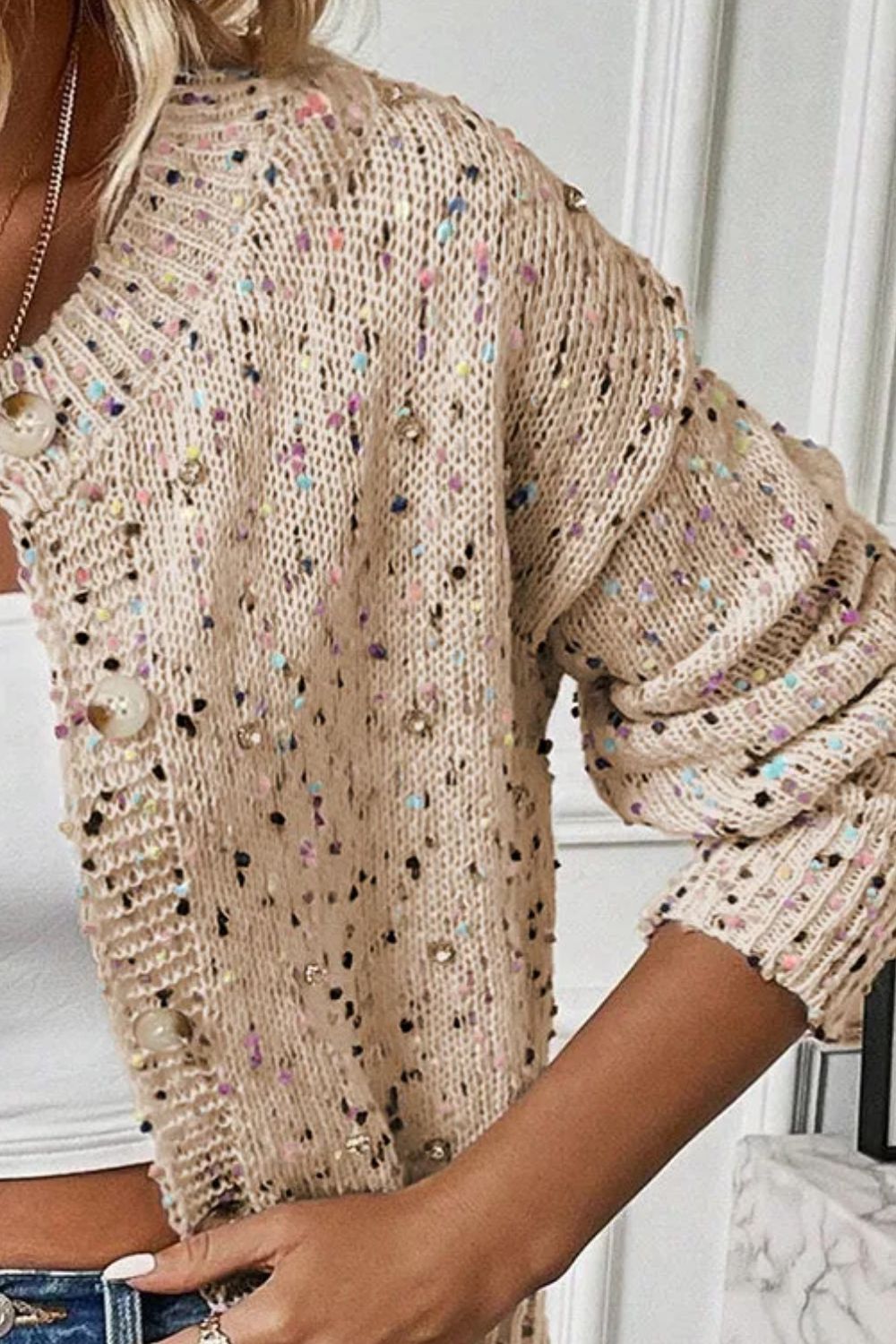 Women's Colorful Speckled Button-Down Knit Cardigan - Image 16