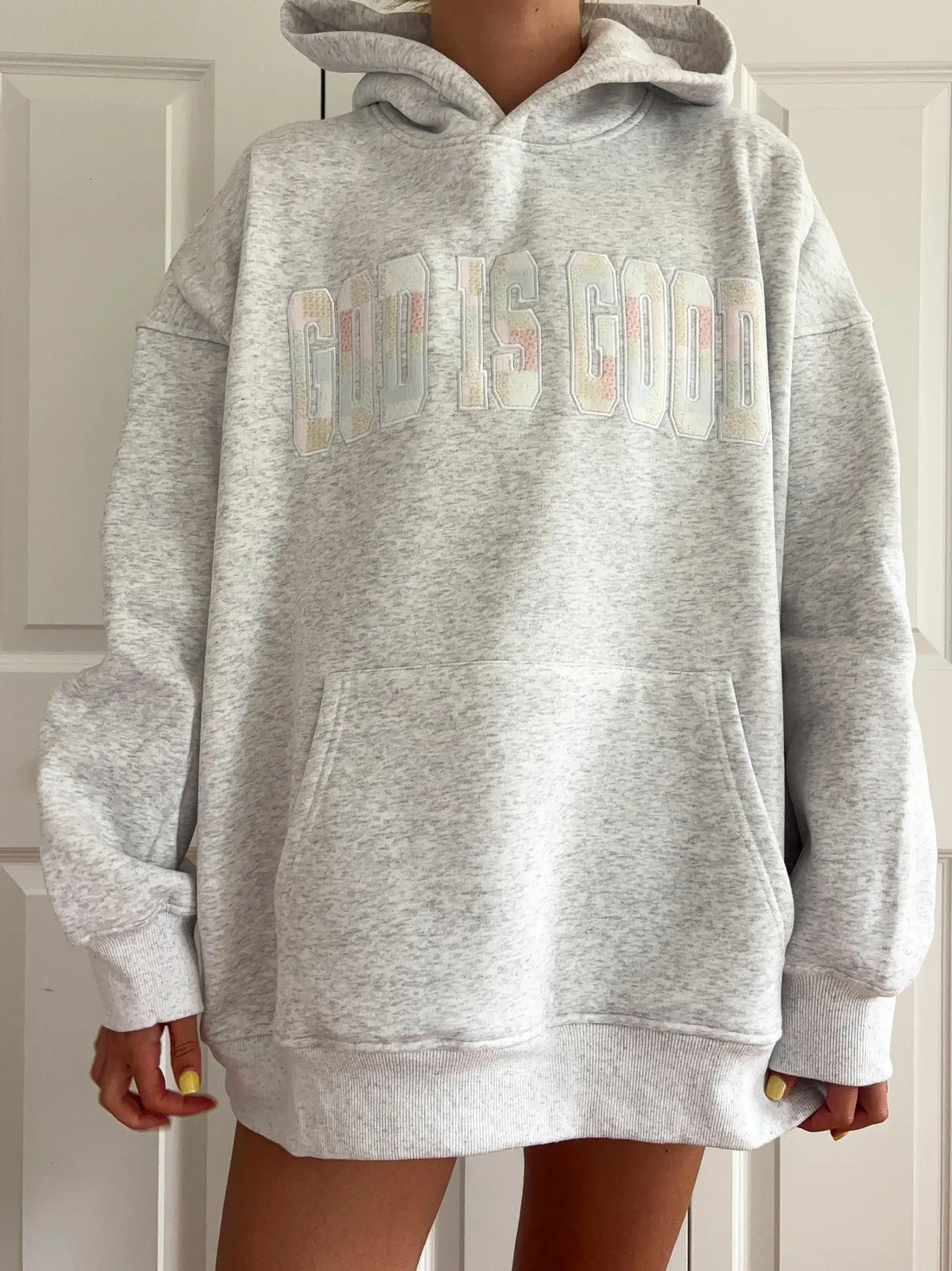 God Is Good Quilted Pastel Embroidered Oversized Hoodie Unisex