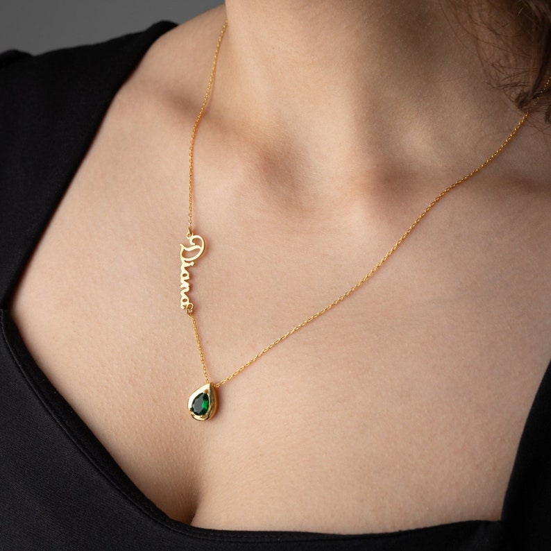 Personalized Cursive Name Necklace with Custom Birthstone Charm
