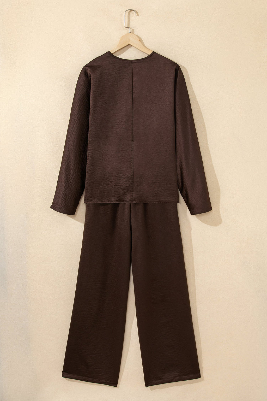 Solid Braided V-Neck Long Sleeve Top & Pants Set