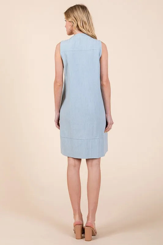 Lime 'N' Chili Denim Pintuck Detail Sleeveless Midi Dress