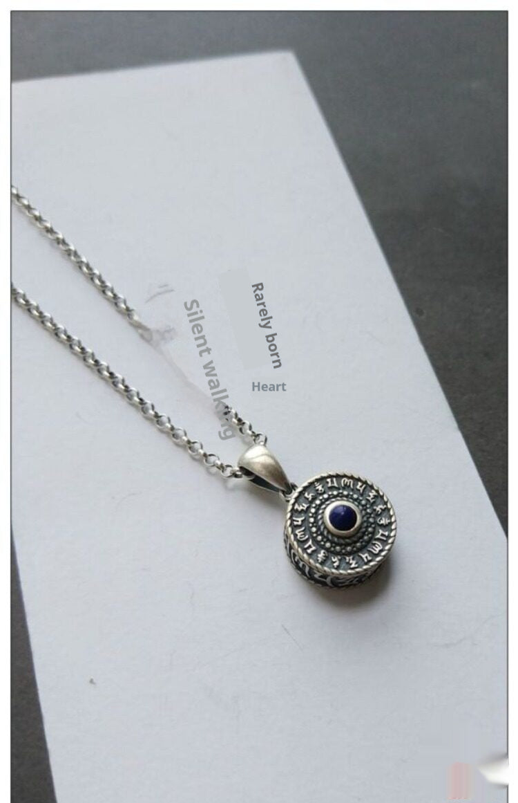 S925 Silver Retro Thai Silver Lapis Lazuli Six-character Mantra Pendant