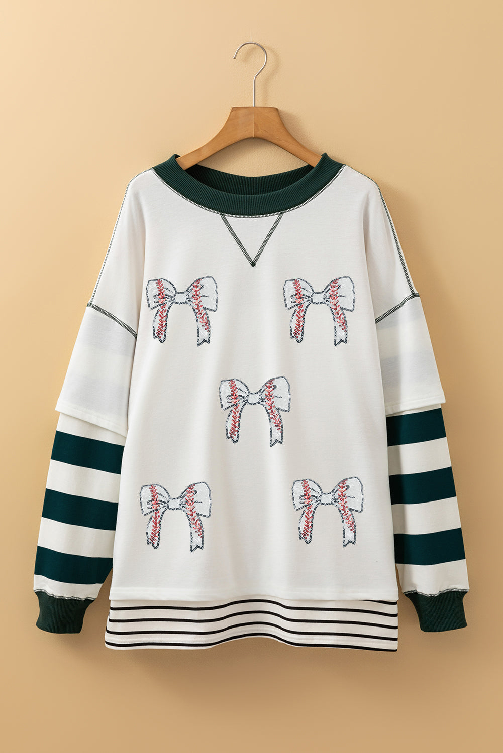 White Stripe Bowknot Sweatshirt | Contrast Stitch Pullover