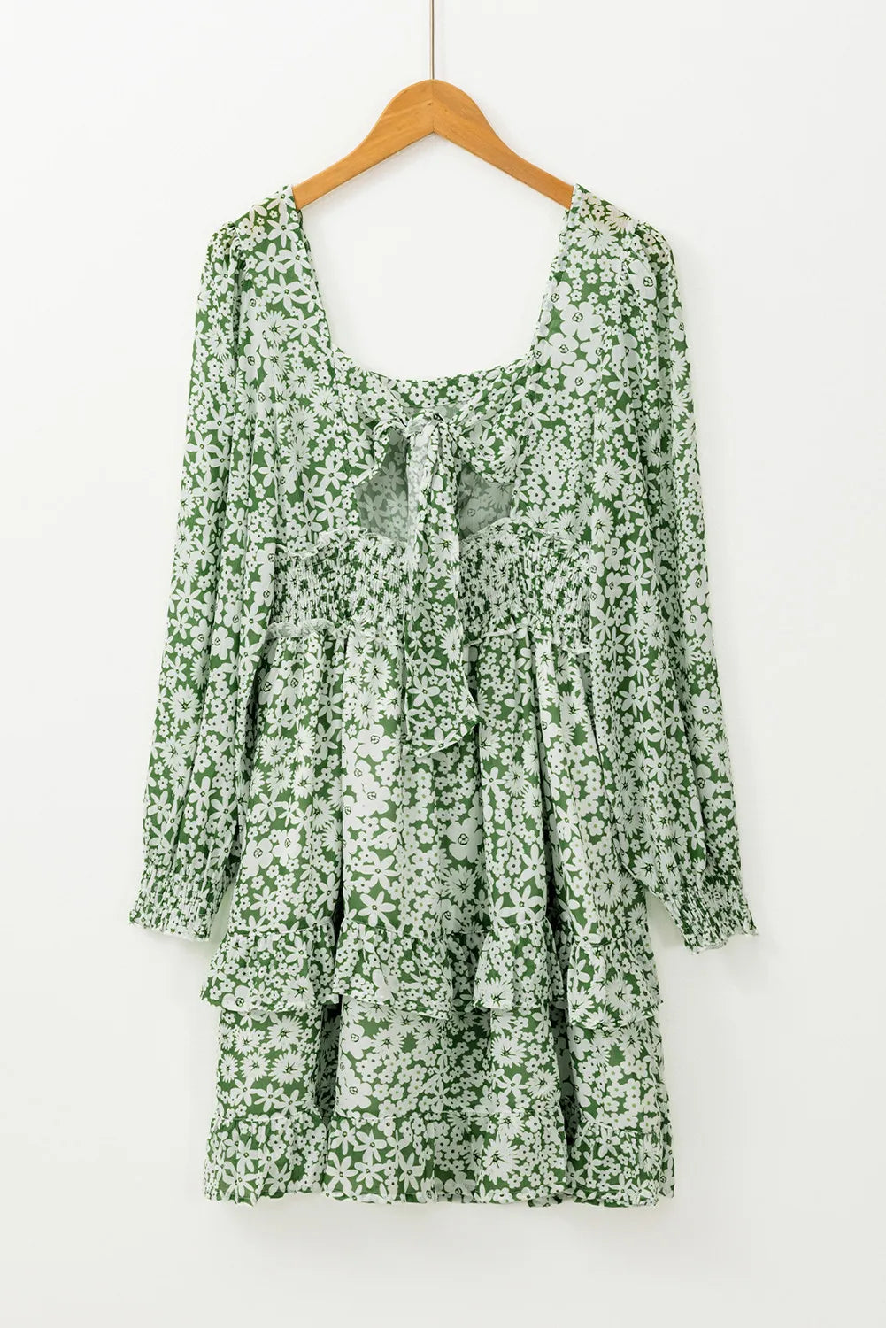 Floral Square Neck Ruffle Hem Mini Dress