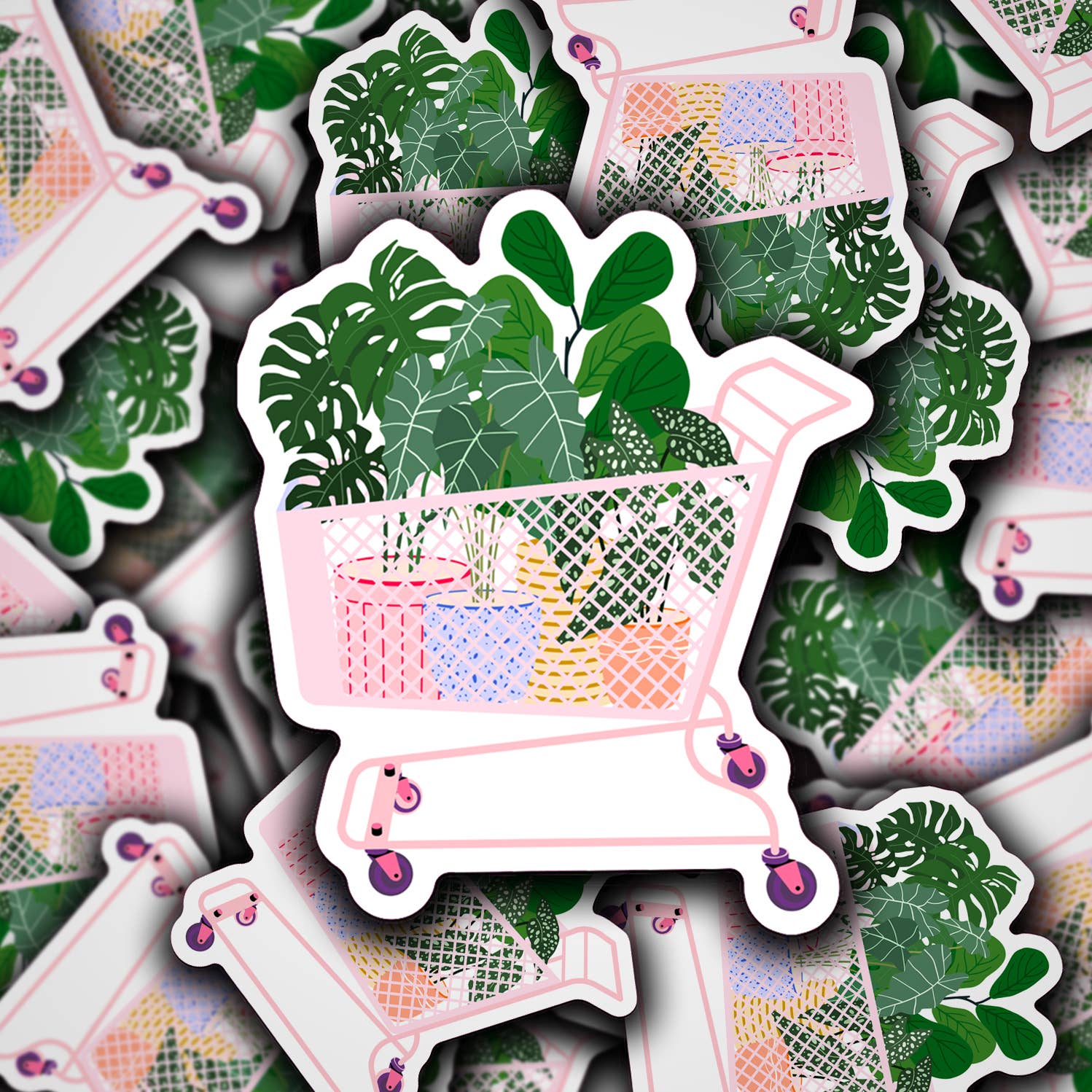 Vinyl Decal - Shopping Cart Full Of Plants
