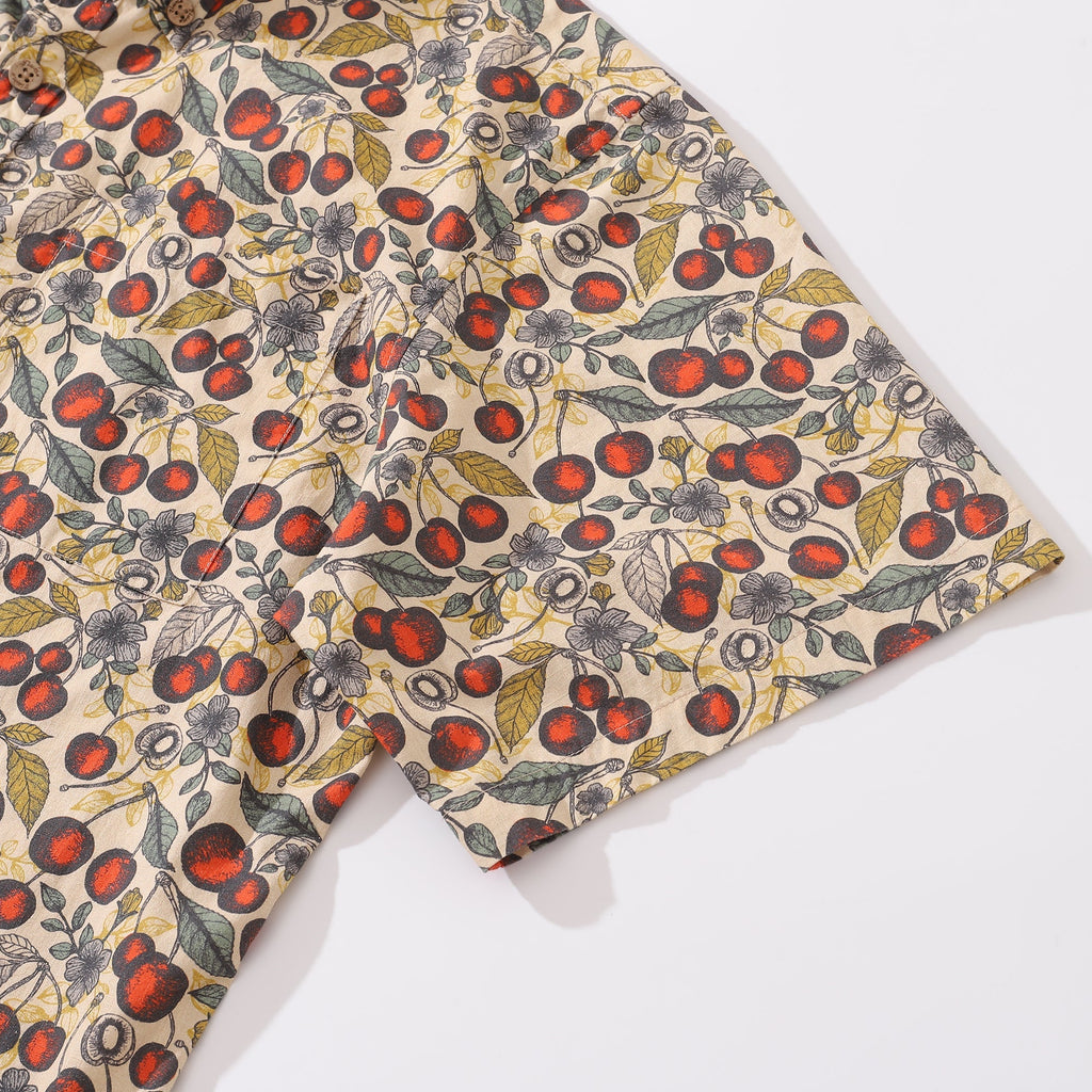 Cherry Flavor Vintage Print Cotton Hawaiian Button-Down Shirt