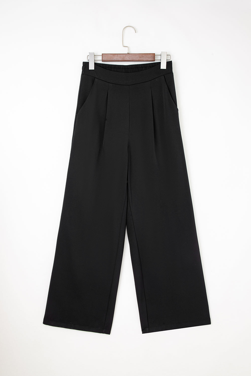Solid Pleated Pull-On Straight Leg Pants
