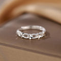 S999 Pure Silver Carved Flower Ring For Women, Light Luxury Minimalist Hollow Floral Forest Style, Premium Open Index Finger Ring