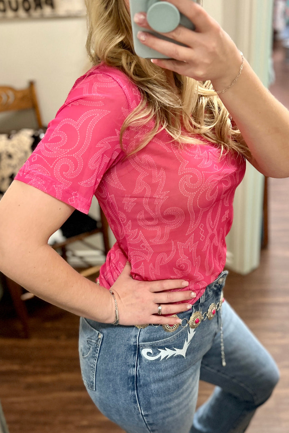 Red Western Girls Mesh T-Shirt | Breathable Kids Tee