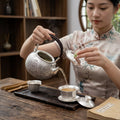Pure 999 Fine Silver Handcrafted Silver Teapot Featuring Intricate Peony Engravings and Green Jadeite Lid Knob - Handicraft