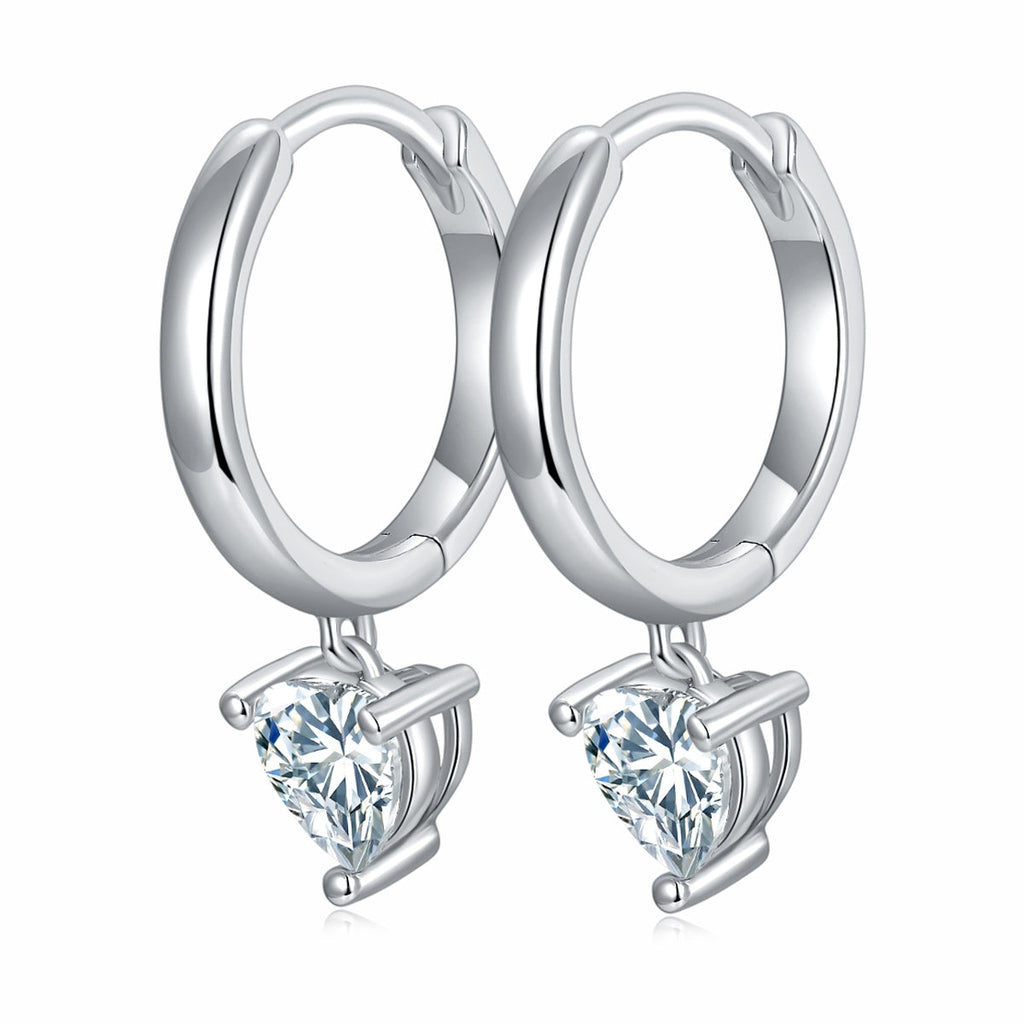 S925 Sterling Silver Heart Moissanite Hoop Earrings Platinum Plated
