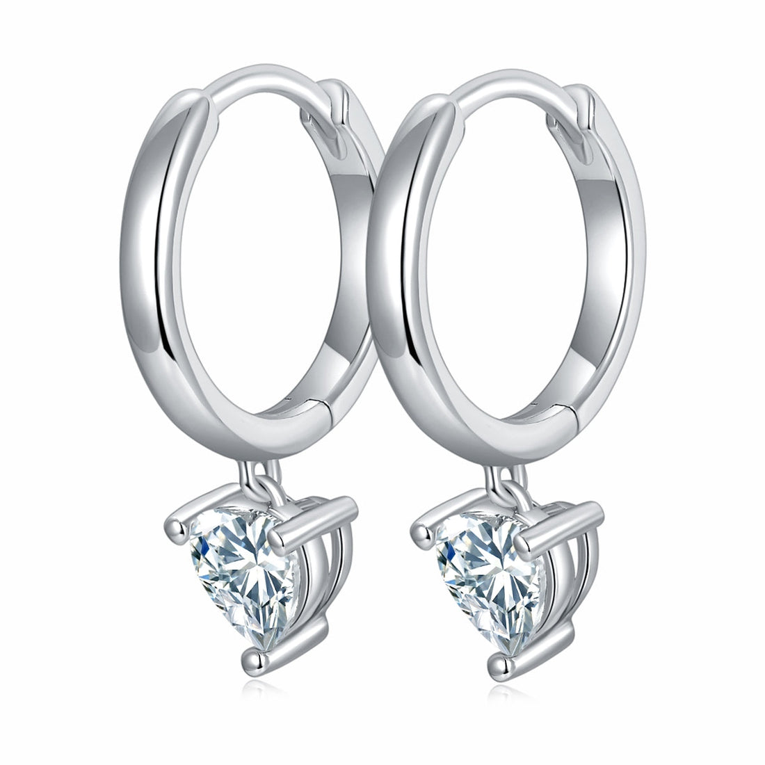 S925 Sterling Silver Heart Moissanite Hoop Earrings Platinum Plated