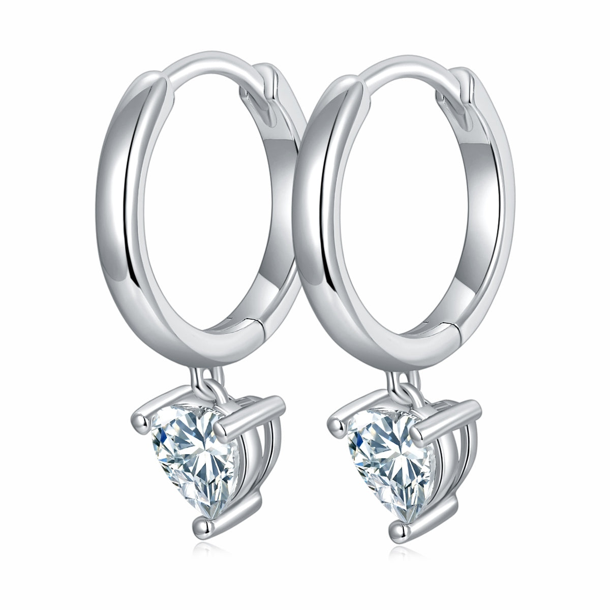 S925 Sterling Silver Heart Moissanite Hoop Earrings Platinum Plated
