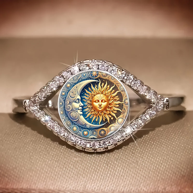 European And American Sun And Moon Diamond Couple Ring Bohemian Valentine's Day Gift Index Finger Ring Opening Adjustable Ring
