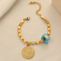 Bohemian Evil Eye Coin Bracelet Gold-Plated Disk-Link Chain