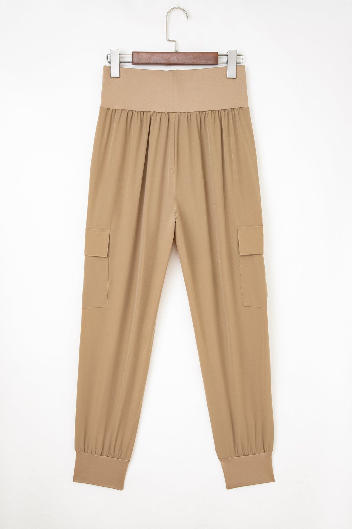 Solid Elastic High Waist Pocketed Cargo Jogger Pants