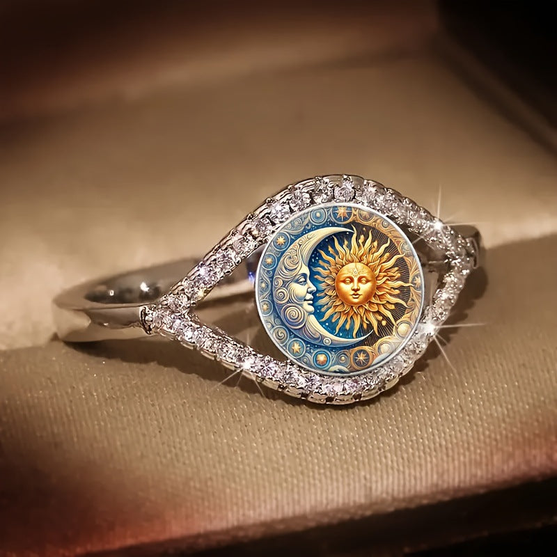 European And American Sun And Moon Diamond Couple Ring Bohemian Valentine's Day Gift Index Finger Ring Opening Adjustable Ring