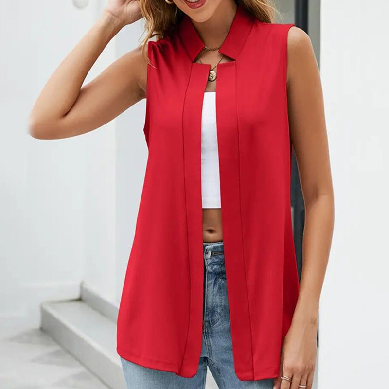 Women's Sleeveless Stand-Collar Open Front Cardigan Vest - Image 9