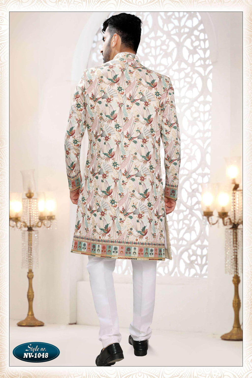 Men's White Straight Silk Kurta Set with Thread and Sequence Work