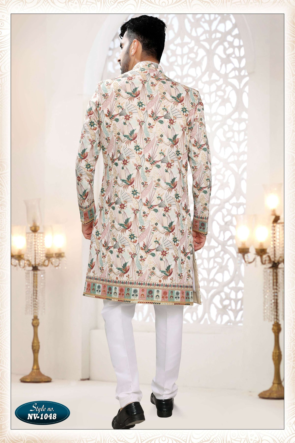 Men's White Straight Silk Kurta Set with Thread and Sequence Work