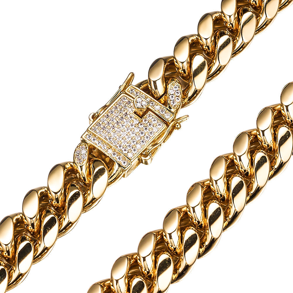 Stainless Steel Gold-colored Encrypted Flat-drill Clasp Necklace