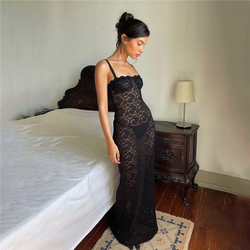 Lace Black Maxi Dress for Women - Sleeveless Bodycon