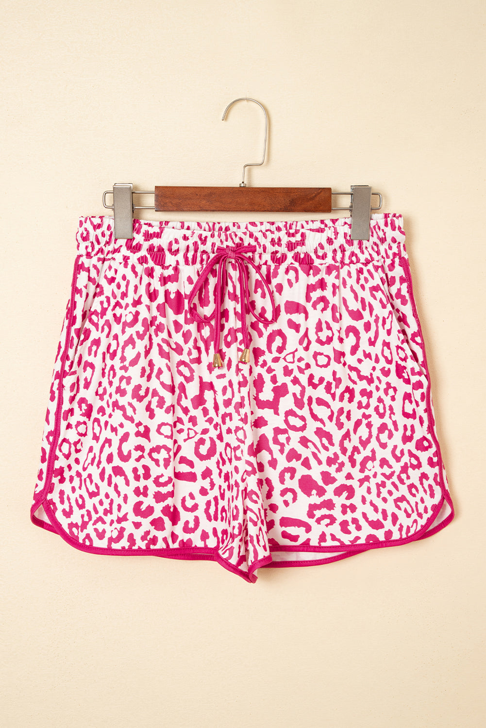 Leopard Print Lace-Up Shorts with Contrast Trim & Elastic Waist