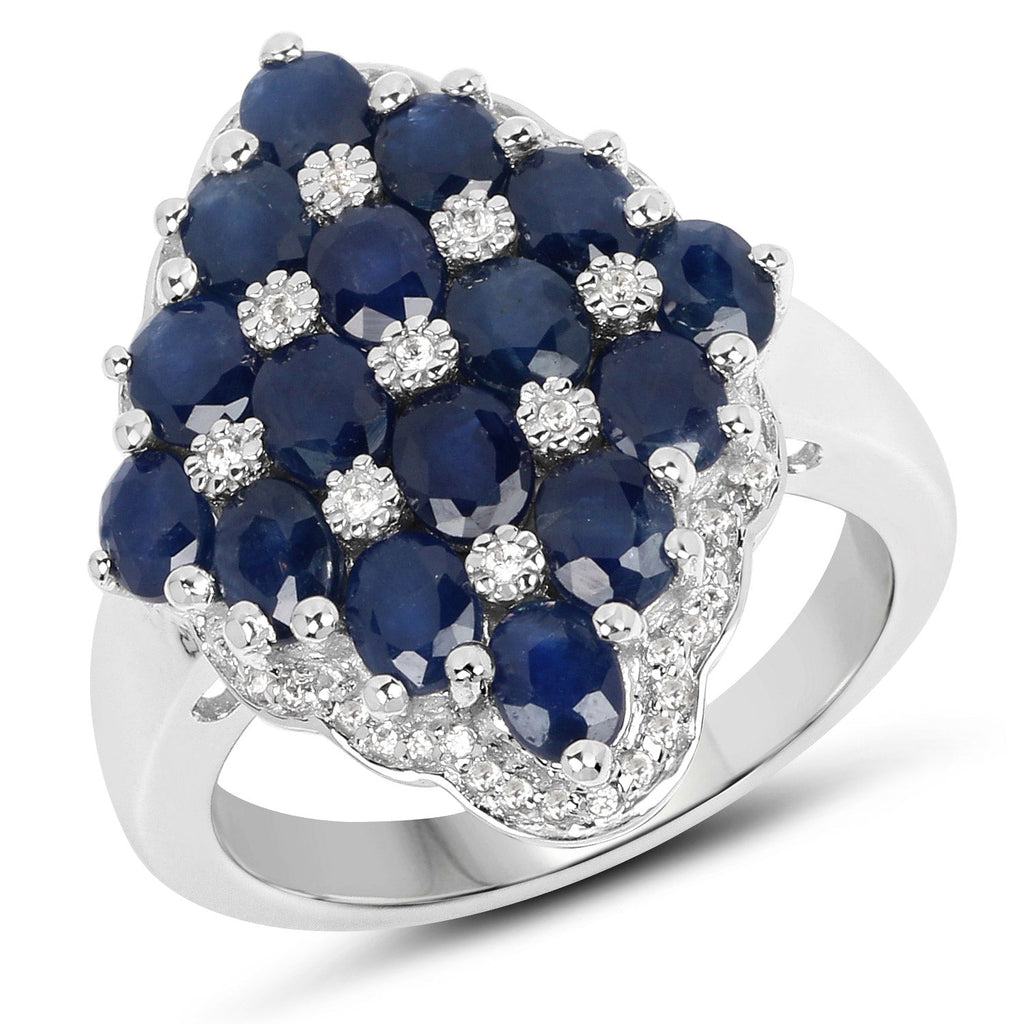 3.48 Carat Genuine Blue Sapphire and White Zircon .925 Sterling Silver Ring