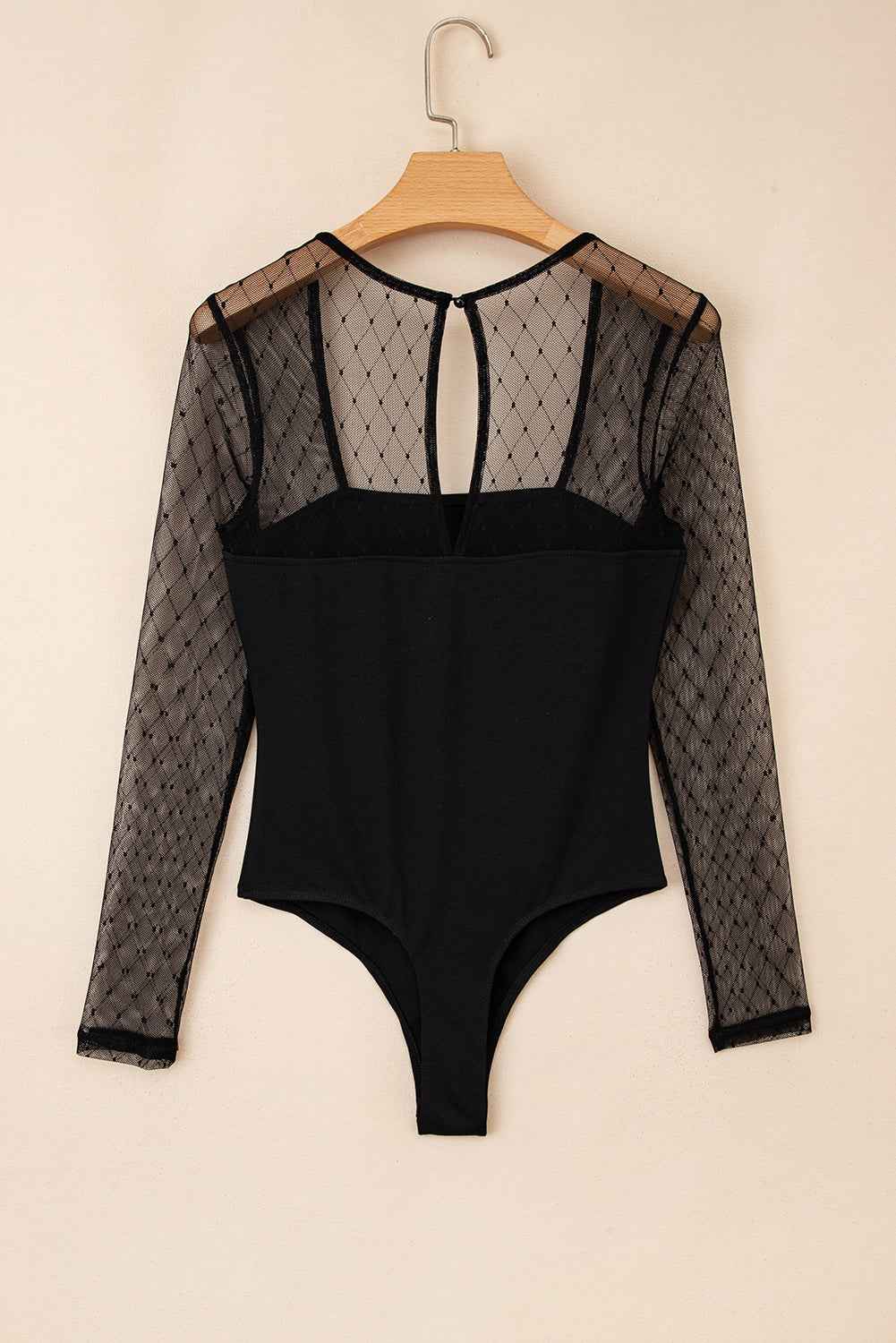 Black Polka Dot Mesh Long Sleeve Square Neck Bodysuit