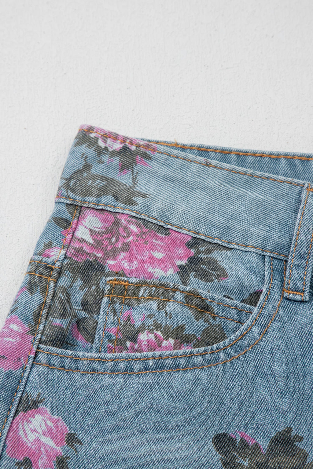 Esme Floral Print Bootcut Jeans in Light Blue & Pink