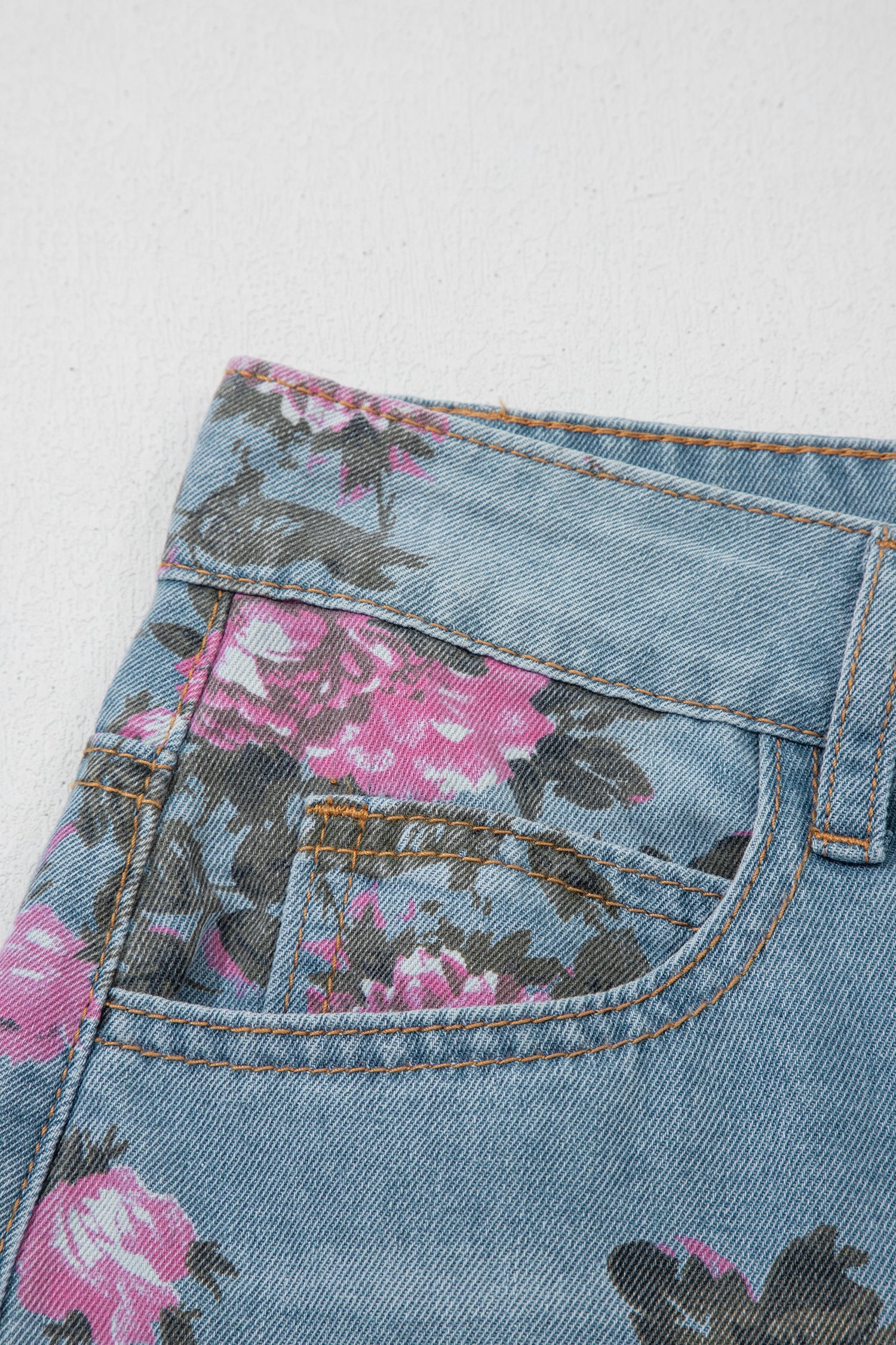 Esme Floral Print Bootcut Jeans in Light Blue & Pink