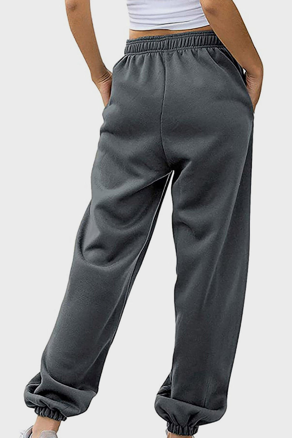 Women's Black Elastic Waist Jogger Pants with Side Pockets - Image 15