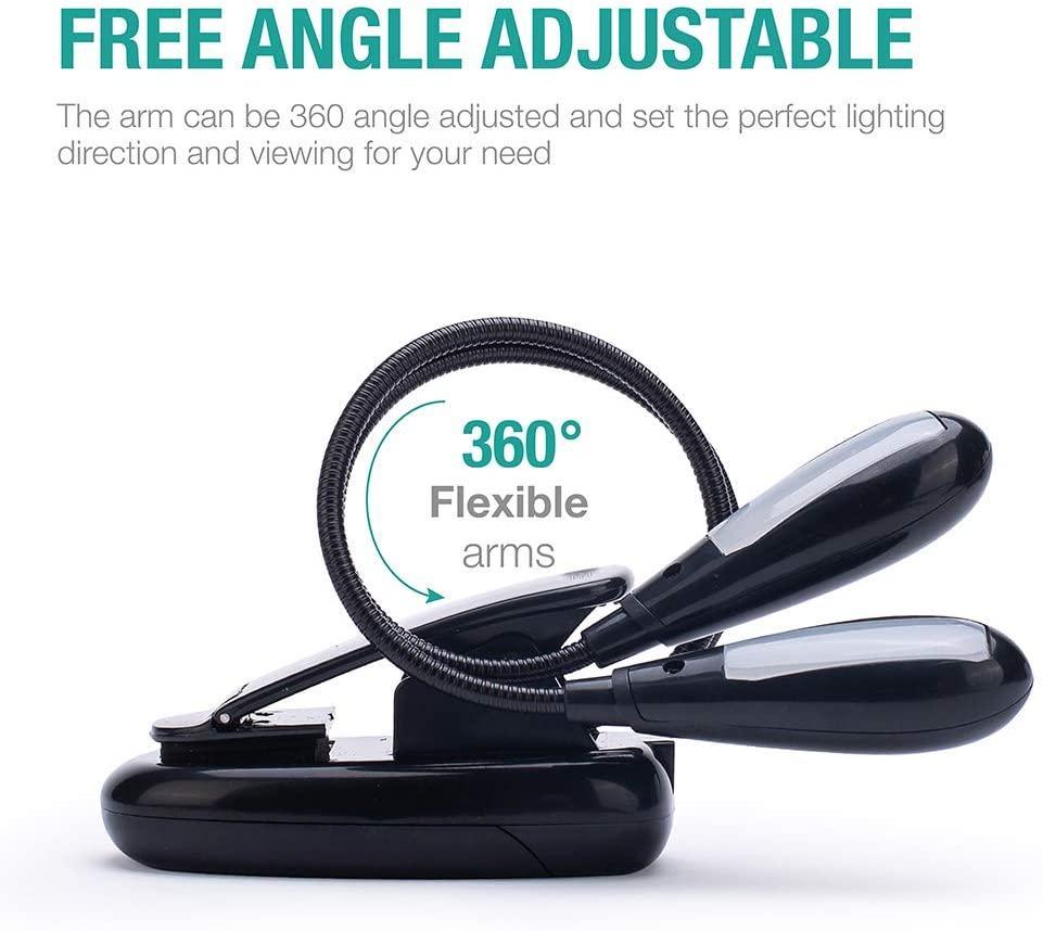 Dual-Gooseneck LED Reading Lamp with Wide-Beam Clip Design