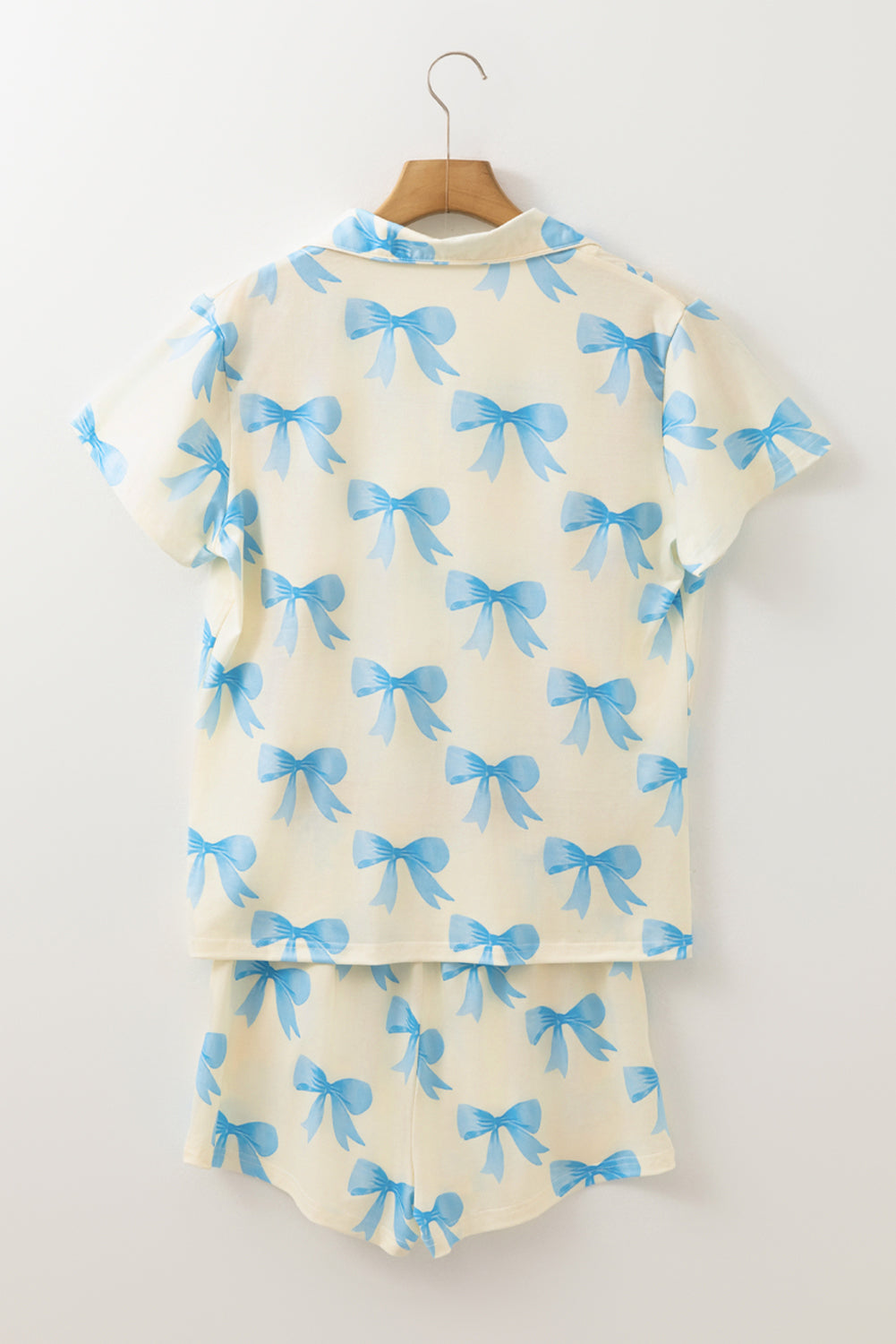 Yellow Bowknot Print Short Sleeve Loungewear Set