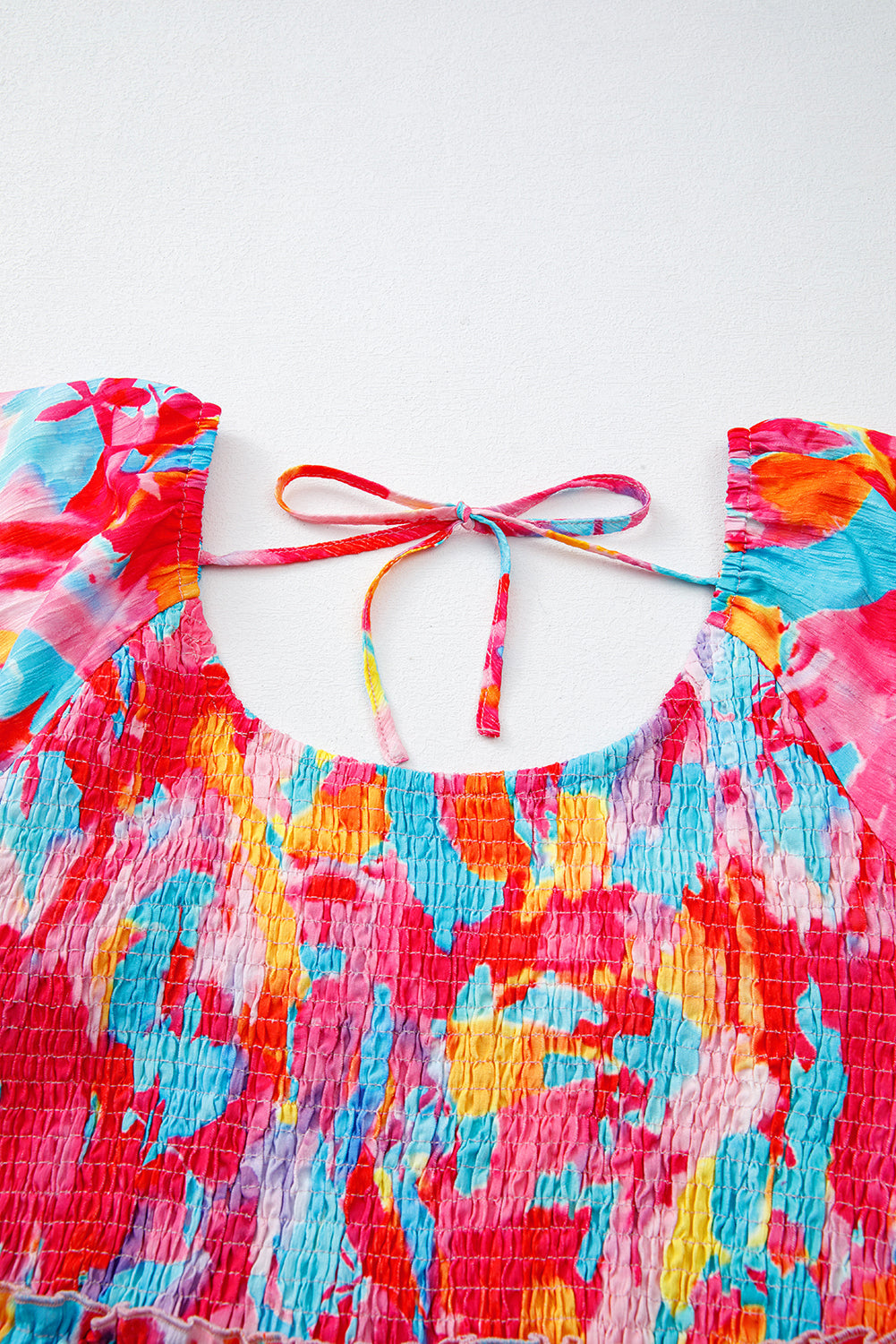 Rose Abstract Printed Puff Sleeve Square Neck Smocked Dress