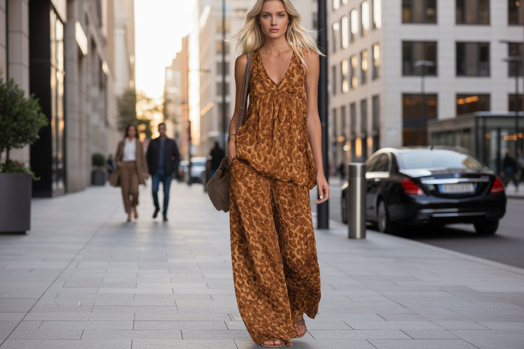 Women’s Leopard Print Sleeveless Tank Top and Wide-Leg Chiffon Pants Set - Image 2
