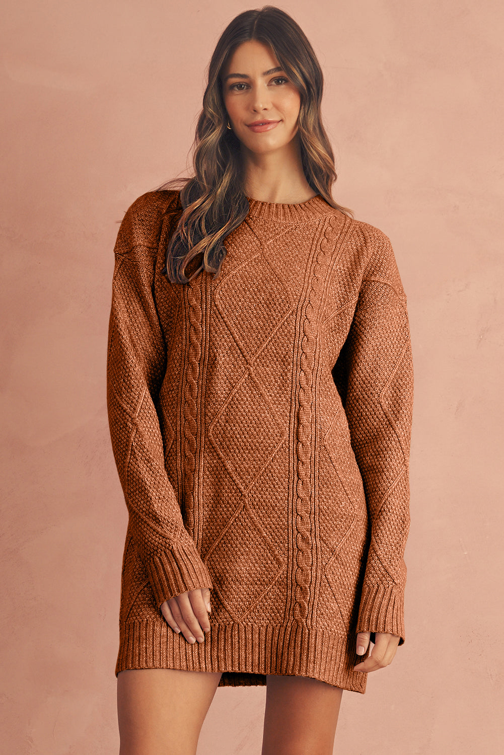 Parchment Cable Knit Drop Shoulder Sweater Dress | Oversized