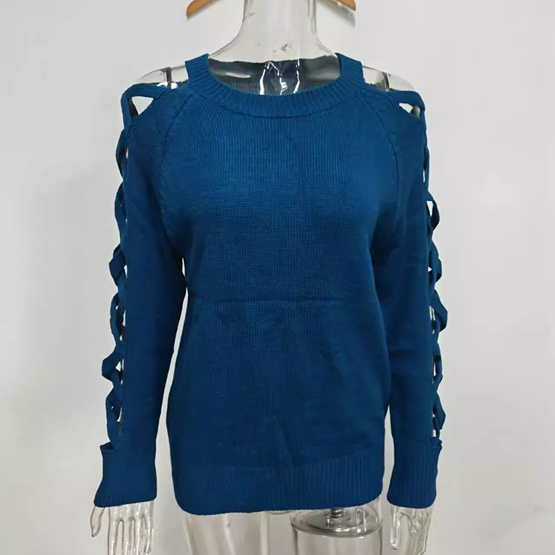 Women's Casual Long Sleeve Hollow Out Crewneck Sweater - Image 10